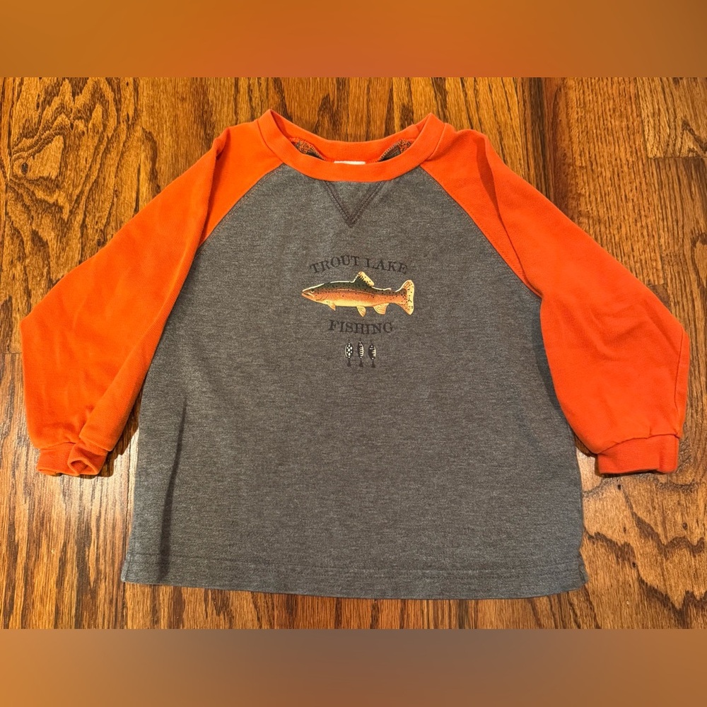 Vintage Gymboree Trout Fishing / Orange and Gray Shirt